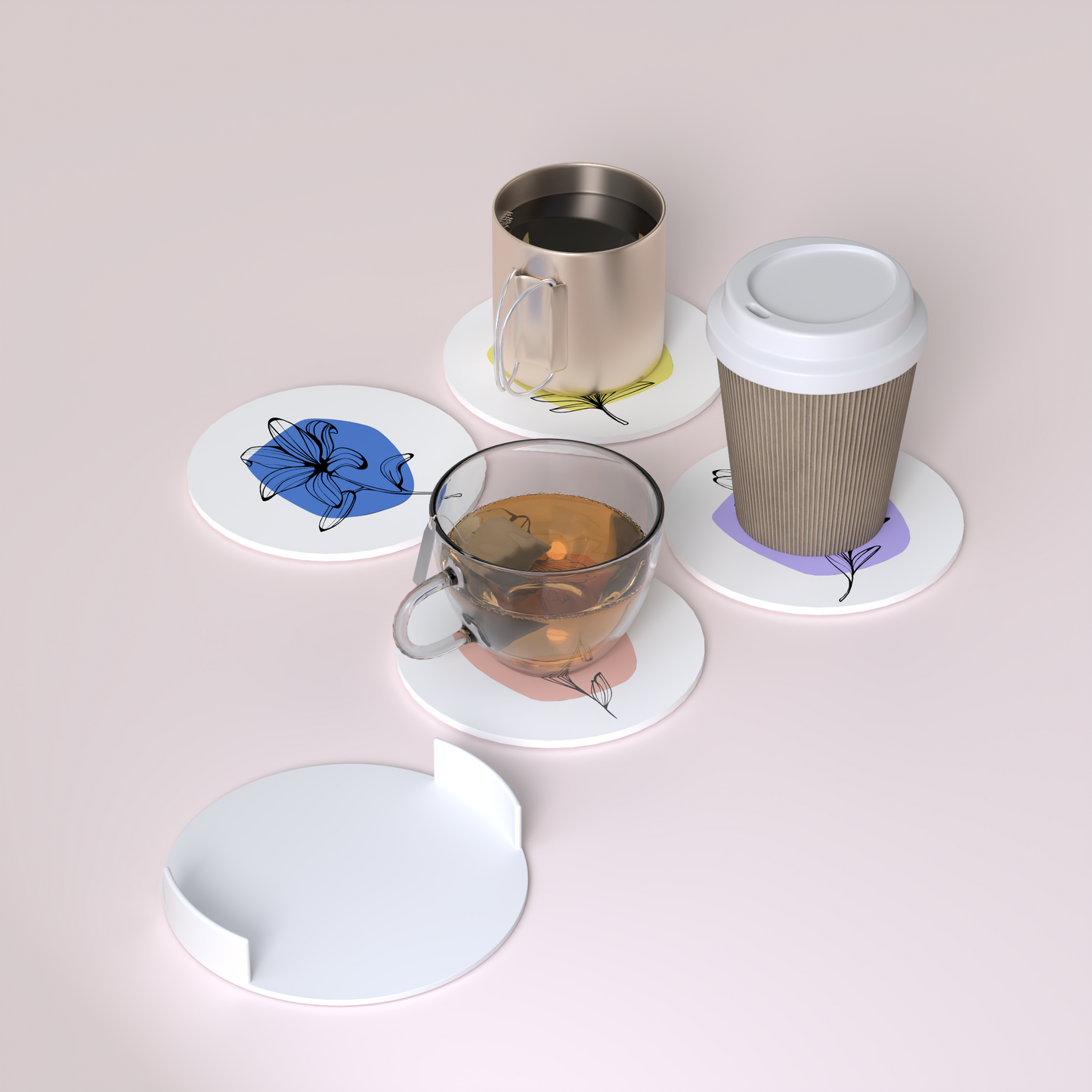 The Floral Edition - Coasters with Holder (Set of 4)